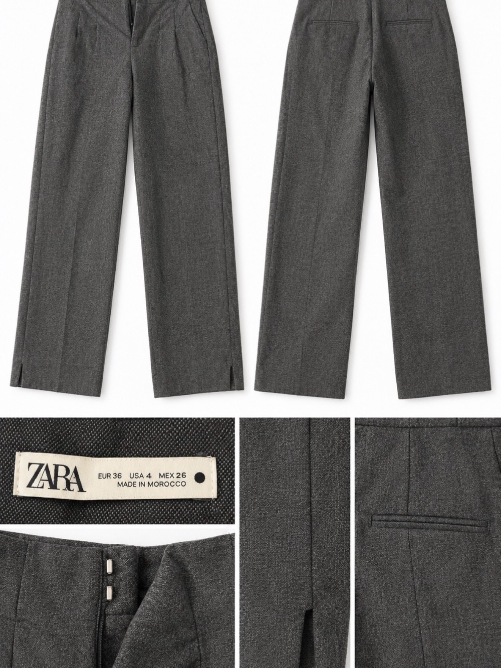 ZARA Women’s Dark Gray Wide-Leg Tailored Trousers